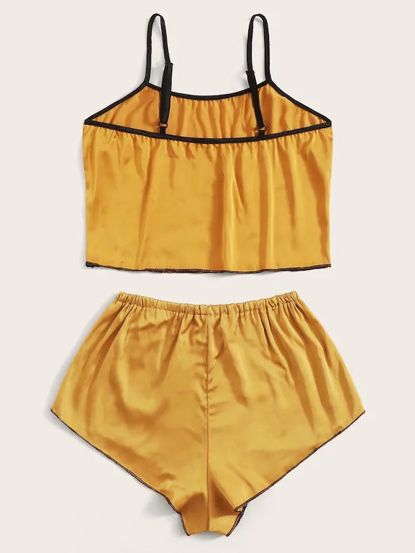 Dame Satin Top og Shorts Pyjamas Sæt Stilla