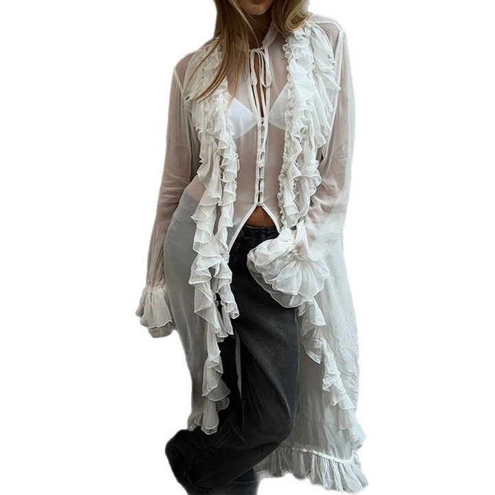 Dame Rynkebluse med romantisk design og fine stofdetaljer Stilla