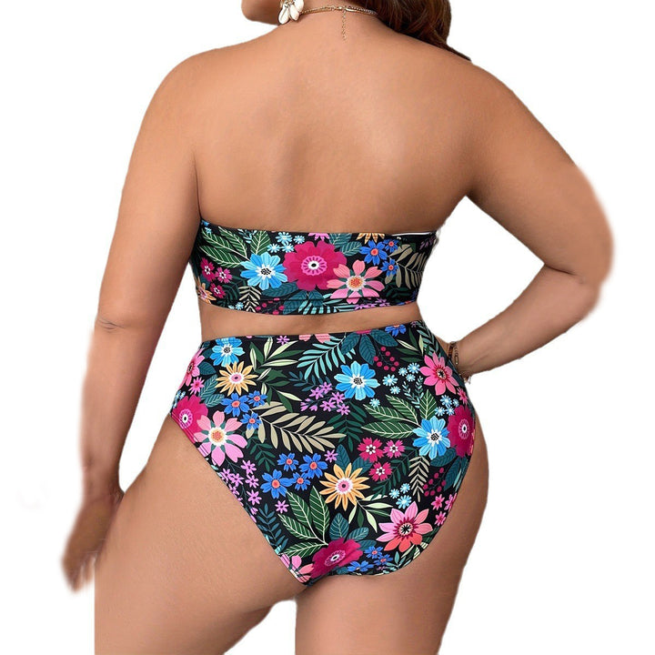 Dame Bandeau-bikini med blomsterdesign og høj talje Snit Skovae