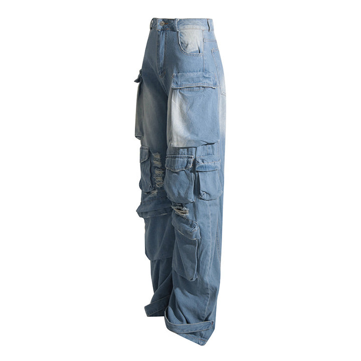 Dame Cargo-Jeans i afslappet oversized snit med unikke destroyed-detaljer Stilla