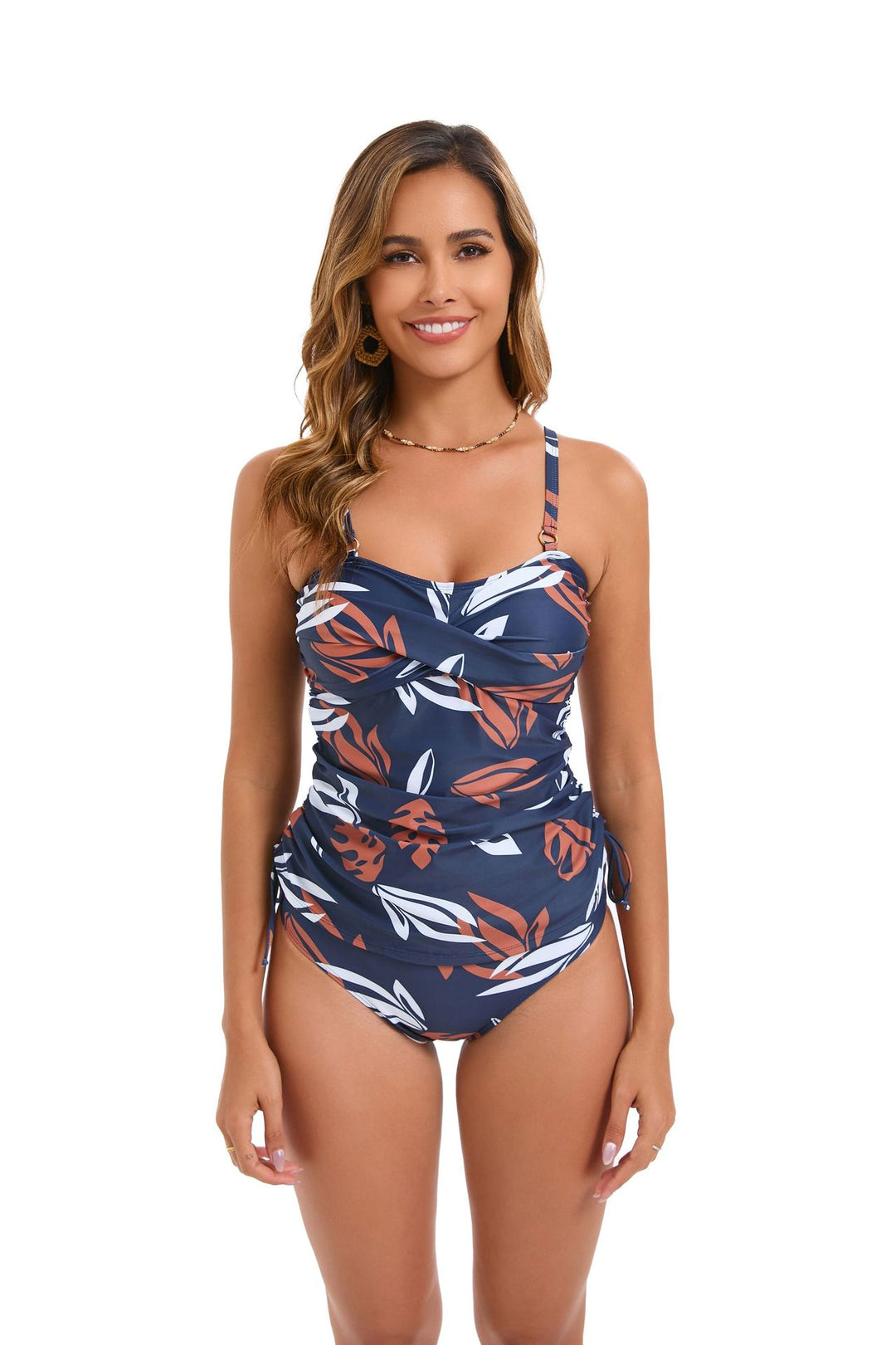 Dame Tankini med moderne draperingsdesign og stilfuldt blomster mønster Stilla