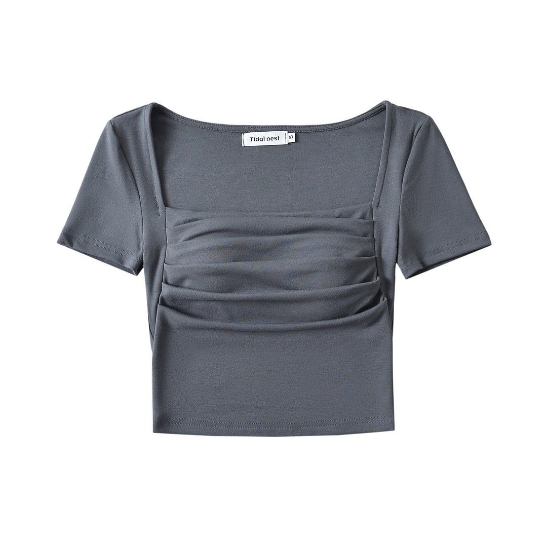 Dame Kortærmet Crop-Top med raffineret Drapée-design Stilla