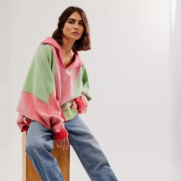 Dame Oversized Hættebluse med moderne farveblokdetaljer Stilla