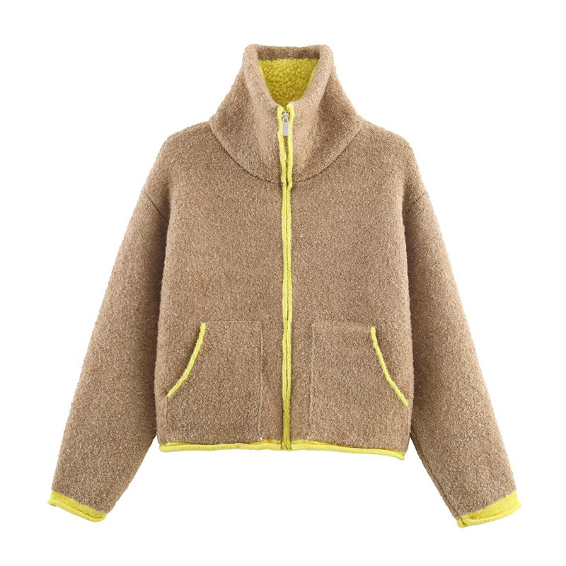 Dames moderne oversized fleecejakke med høj krave og praktiske lommer Stilla
