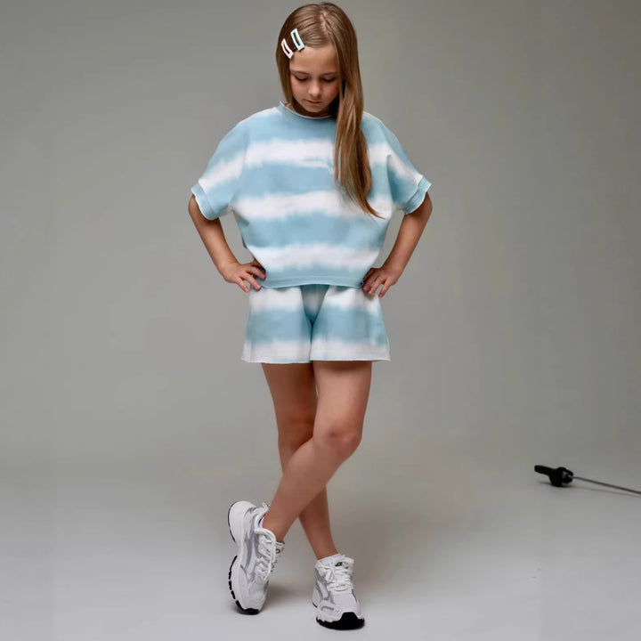 Kvinders casual T-shirt og shorts sæt i moderne tie-dye design