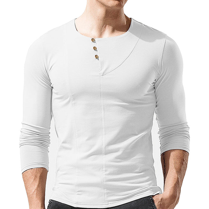 Herrer Langærmet Henley Shirt med moderigtig knapdesign og tætsiddende pasform Stilla