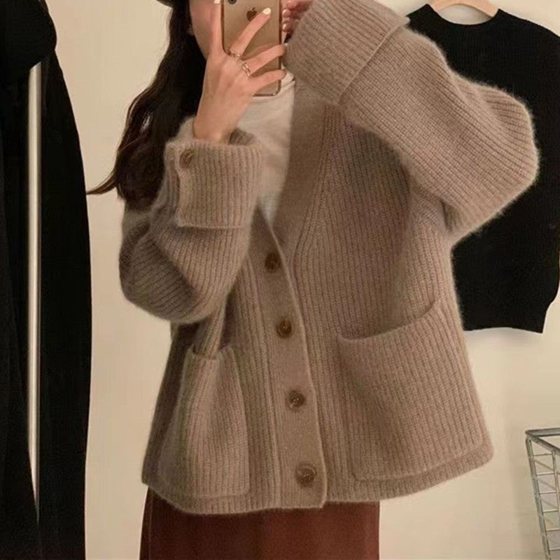 Kvinders Chunky Strik Cardigan med Lommer Stilla
