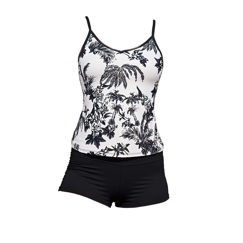 Dame Tankini-sæt med blomstret top og sporty trusse Skovae