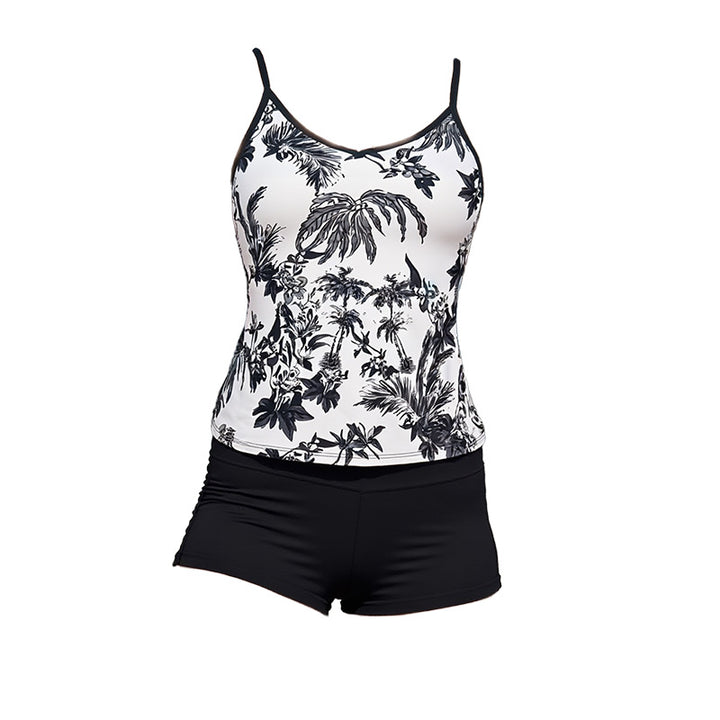 Dame Tankini-sæt med blomstret top og sporty trusse Skovae
