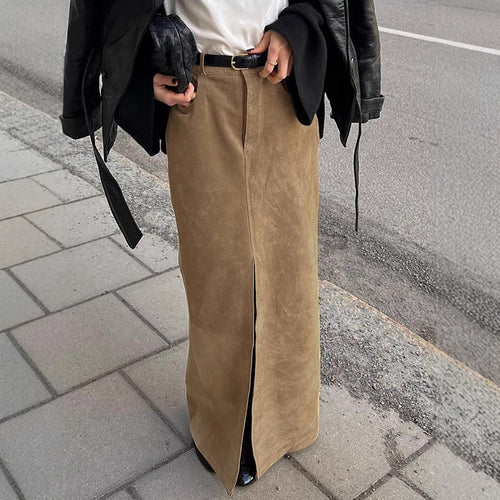 Dame elegant Maxiskørt med høj slids lavet af blødt kunstlæder Stilla