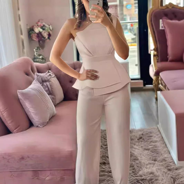 Dame Mode Jumpsuit med flot taljeeffekt og rynket overdel Skovae