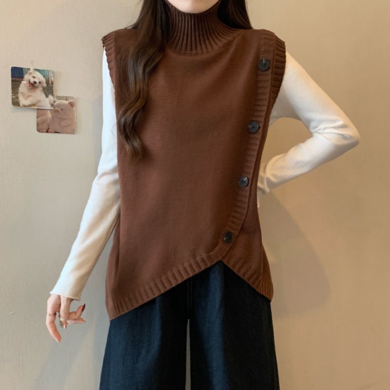 Kvindernes strikkede sweater med høj krave og asymmetrisk skæring Stilla