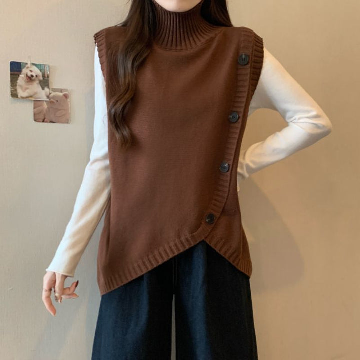 Kvindernes strikkede sweater med høj krave og asymmetrisk skæring Stilla