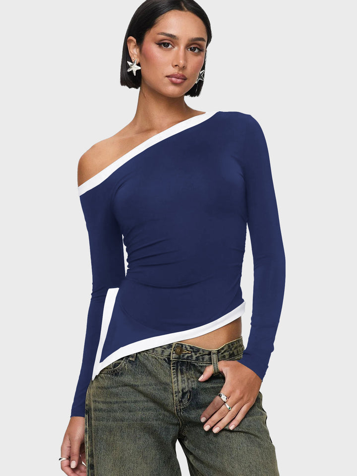Dame asymmetrisk langærmet top med elegante cut-outs Stilla