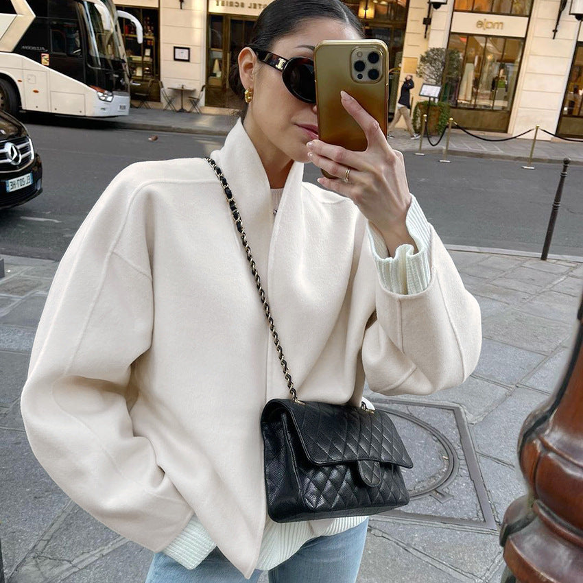 Dame Oversized Uldjakke med afslappet stil og elegant kraveføring Stilla