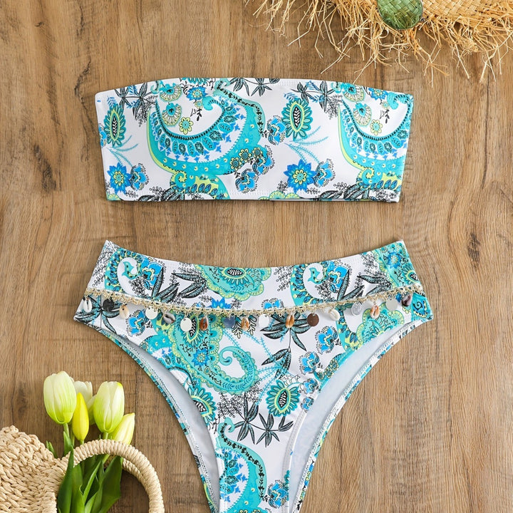Dame Bandeau-bikini-sæt med elegante muslingedetaljer Skovae