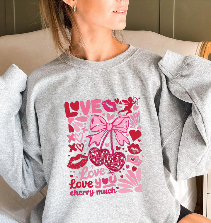 Damer sweatshirt med voluminøse ærmer og legende kirsebærmotiv Stilla