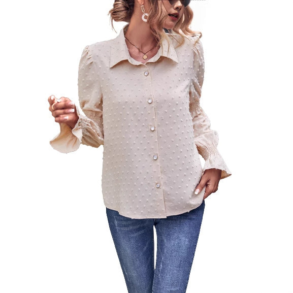 Dame elegant bluse med puffærmer og tekstur Stilla