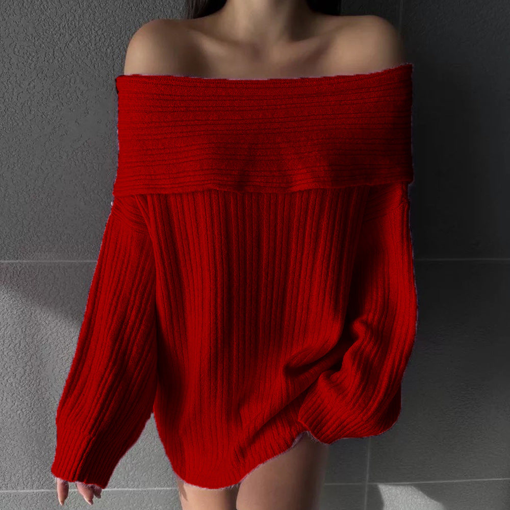 Kvinders oversized striktrøje med off-shoulder design og fin ribbet tekstur Stilla