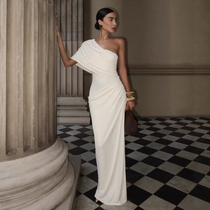 Dame Elegant Langærmet Minikjole med flydende Drapée og asymmetrisk Design Skovae