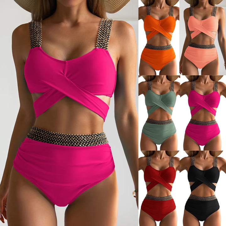 Dame Højtaljet Bikini-Sæt med stilfuld Wrap-Top Skovae