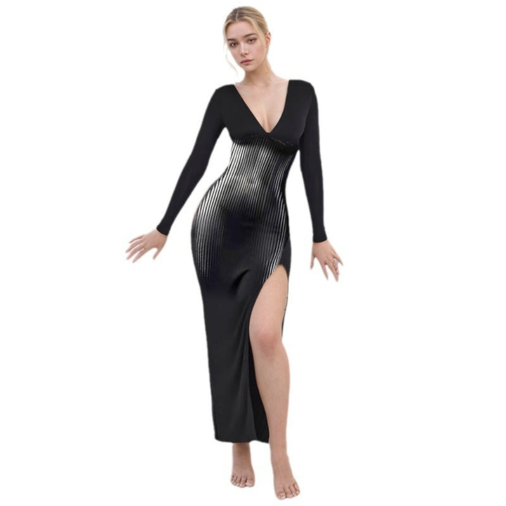 Dame High-Slit Langærmet Bodycon Maxikjole Stilla