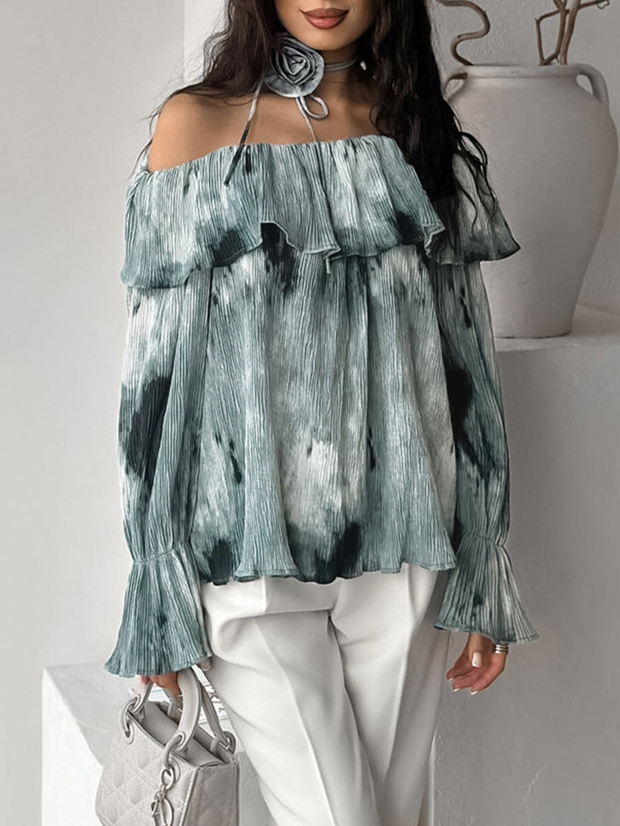 Dame Off-Shoulder Bluse med flæsedetaljer og flydende snit Stilla