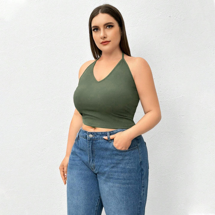 Dame sporty crop-top med V-udskæring og fin ribstruktur Stilla
