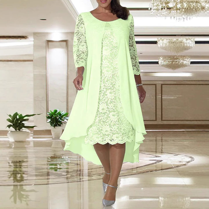 Dame nan elegant chiffon-spidskjole med vokuhila-overdel og trekvartærmer Skovae