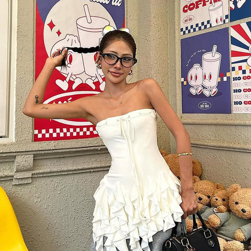 Dame sommerkjole med legende ruffles design og snøring Stilla
