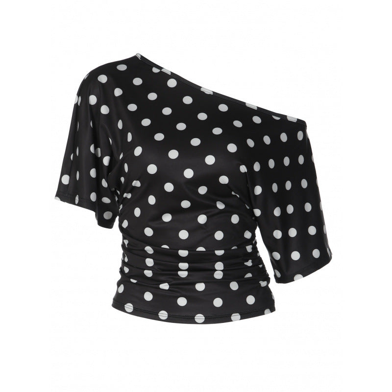 Damen Off-Shoulder Oberteil mit Punkten und voluminösen Ärmeln Skovae