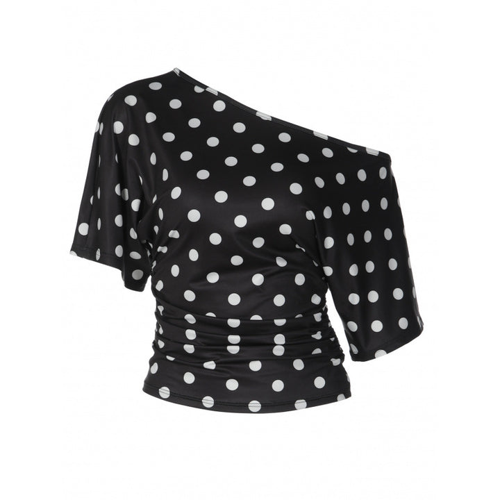 Damen Off-Shoulder Oberteil mit Punkten und voluminösen Ärmeln Skovae