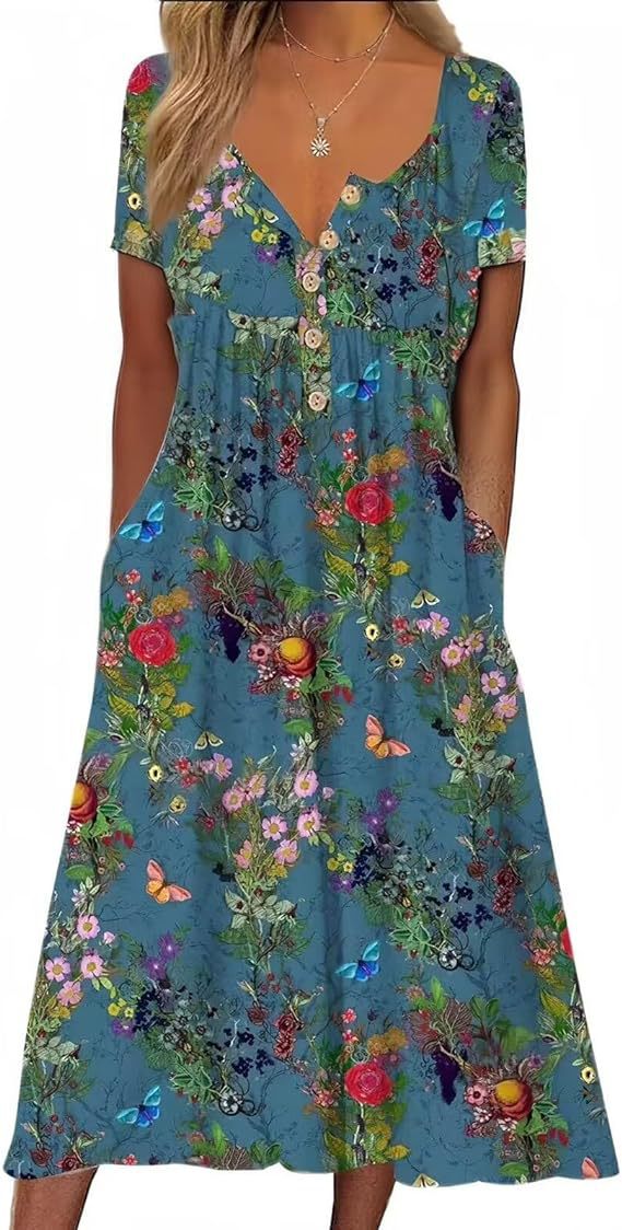 Dame Elegant Maxikjole med blomsterdesign og praktiske lommer Stilla