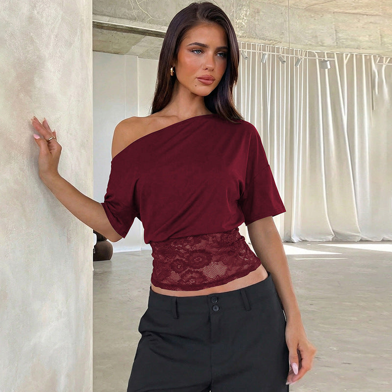 Dame Off-Shoulder Bluse med blondekant Skovae