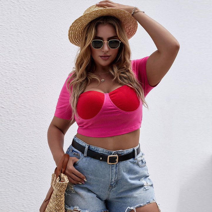 Dame Cropped Top med raffineret bustier-design og korte ærmer Skovae