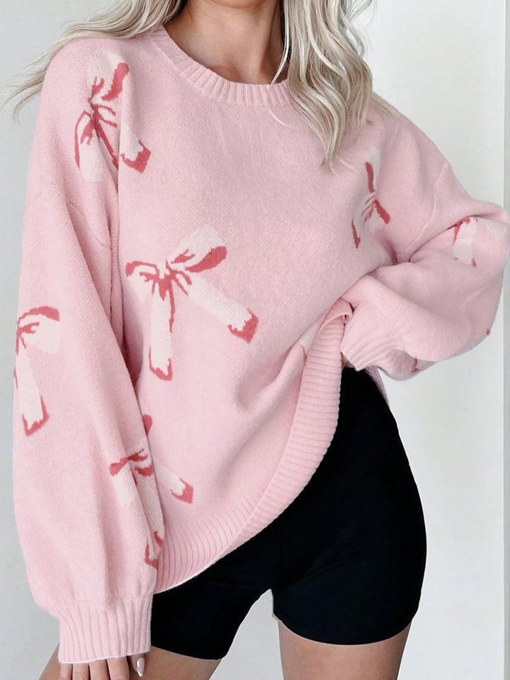 Stilla | Pullover over størrelse pasform uldstrik jacquard sløjfemønster rund hals
