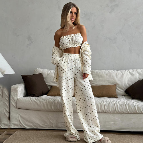 Dame sæt bestående af crop-top og vidde bukser med flæsedetaljer Stilla