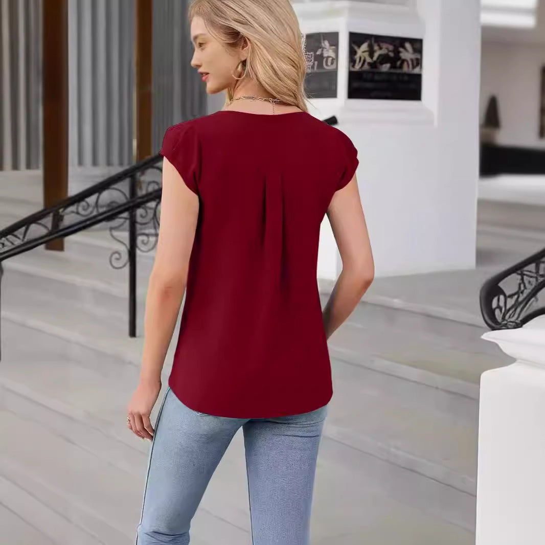 Dame elegant plisseret bluse med V-udskæring Stilla