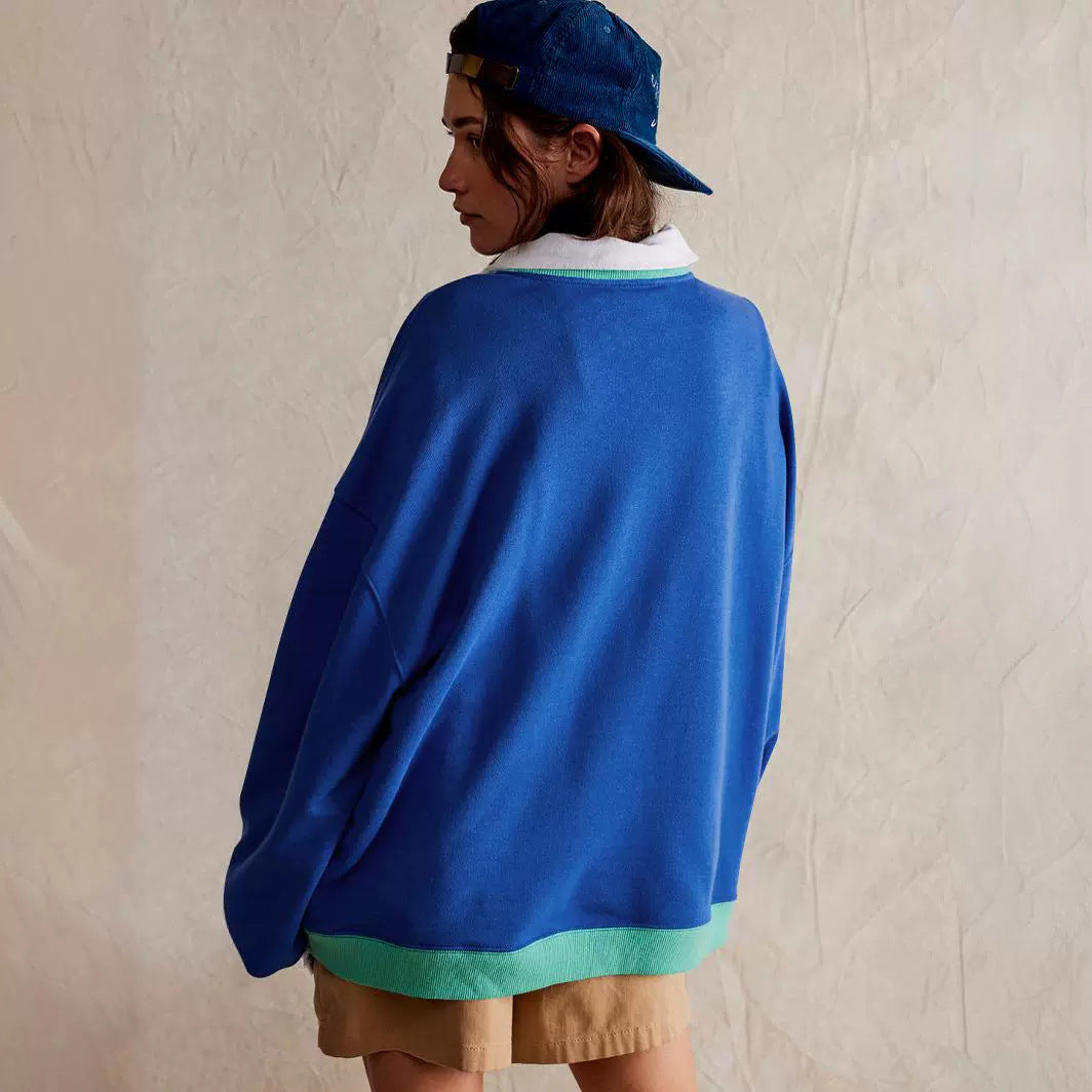 Dame avslappet sweatshirt med dyb V-udskæring og kontrastdetaljer Stilla