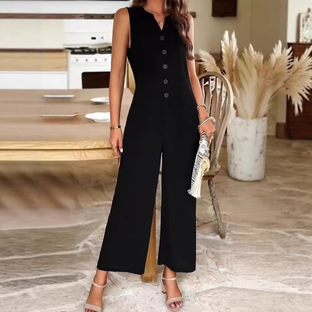 Damer Elegant Jumpsuit med knapdetaljer og praktiske lommer Skovae