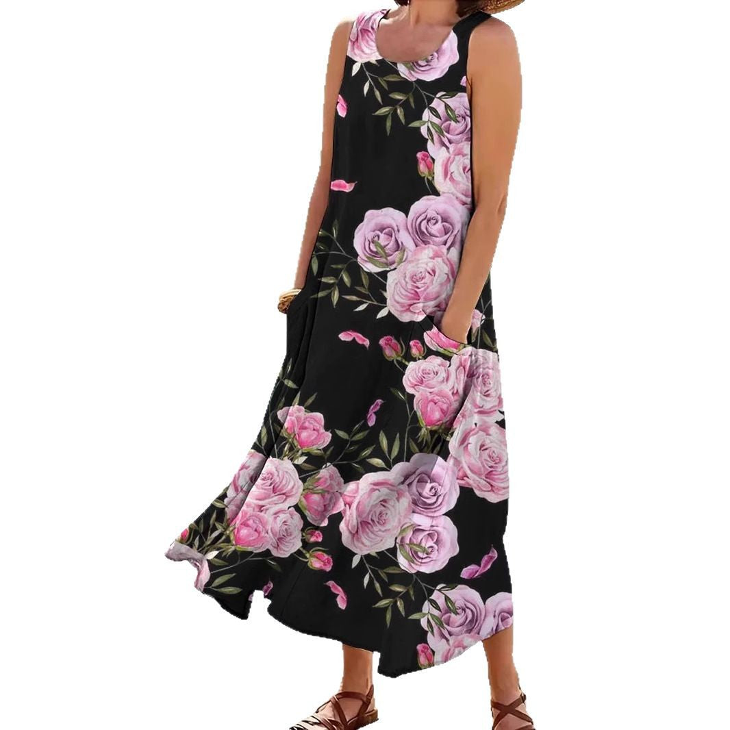 Dame maxikjole med blomsterdesign Skovae