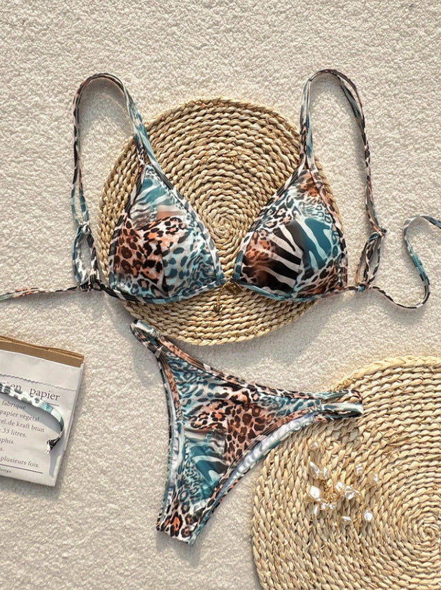 Dame triangel-bikini med dyremønster og legesyge bindebånd Stilla
