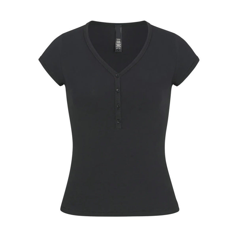 Damer Kortærmet Henley T-Shirt Stilla