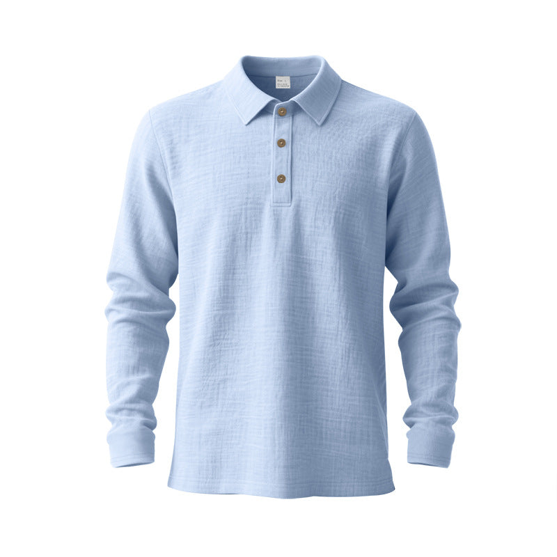 Herrer nan Musselin-langærmet polo t-shirt med skjortekrave, kort knaplukning og naturlig knaplook Skovae