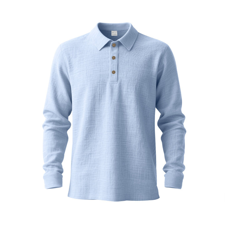 Herrer nan Musselin-langærmet polo t-shirt med skjortekrave, kort knaplukning og naturlig knaplook Skovae