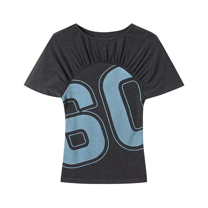 Dame afslappet kortærmet T-shirt med rynk og grafisk tryk Skovae