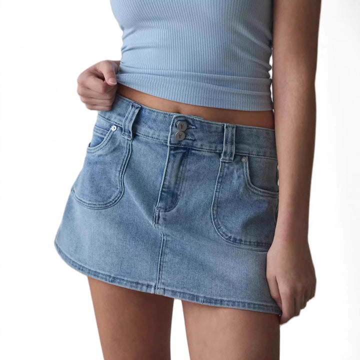 Damer Denim Mini nederdel med kvalitetslommer og moderne snit Skovae
