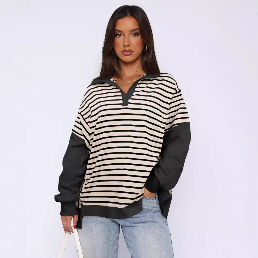 Damer Løs Sweatshirt med brede striber og moderne krave Stilla