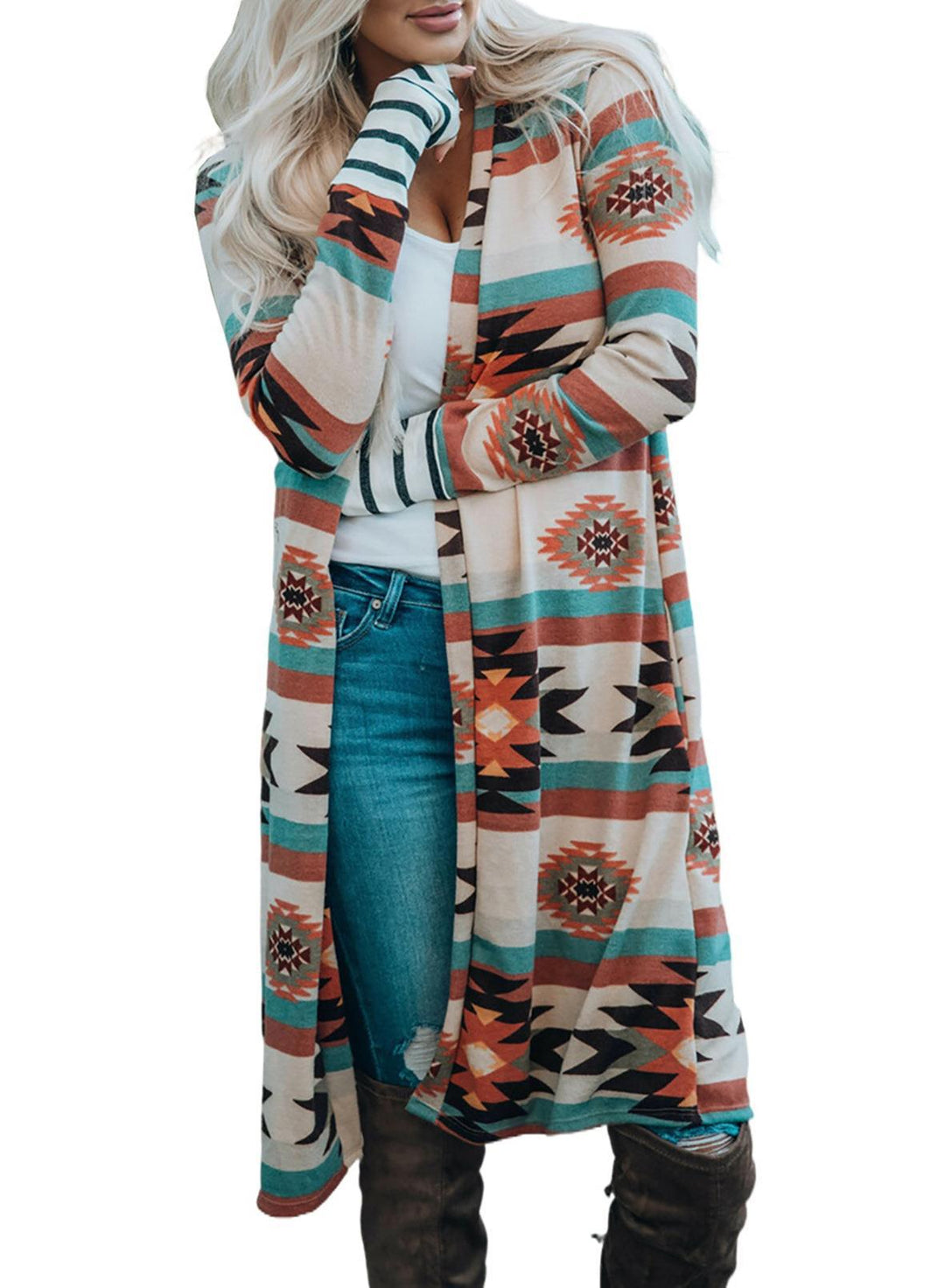 Kvinders langærmet kimono cardigan med unikt mønster Stilla