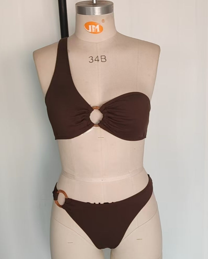 Dame Stilfuld Triangel-Bikini med gyldne detaljer Skovae